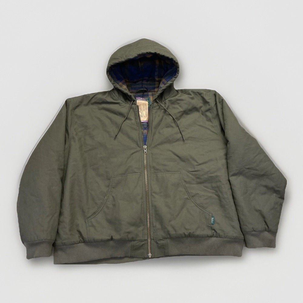 Woolrich Workwear Jacket Mens 2XL Full Zip Flannel Lined Olive Canvas